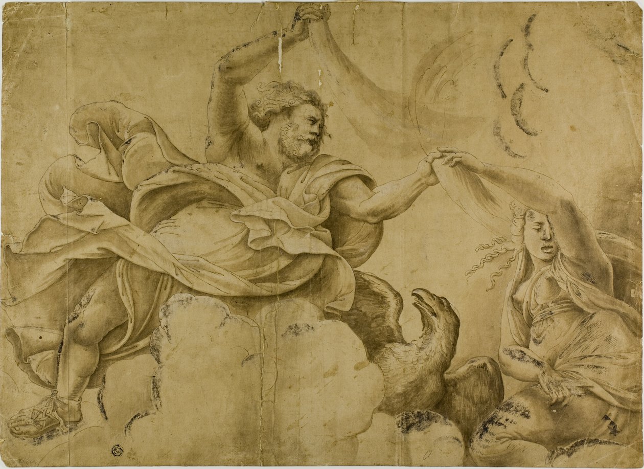 Undersøgelse af Jupiter Hurling Thunderbolts af Giulio Romano