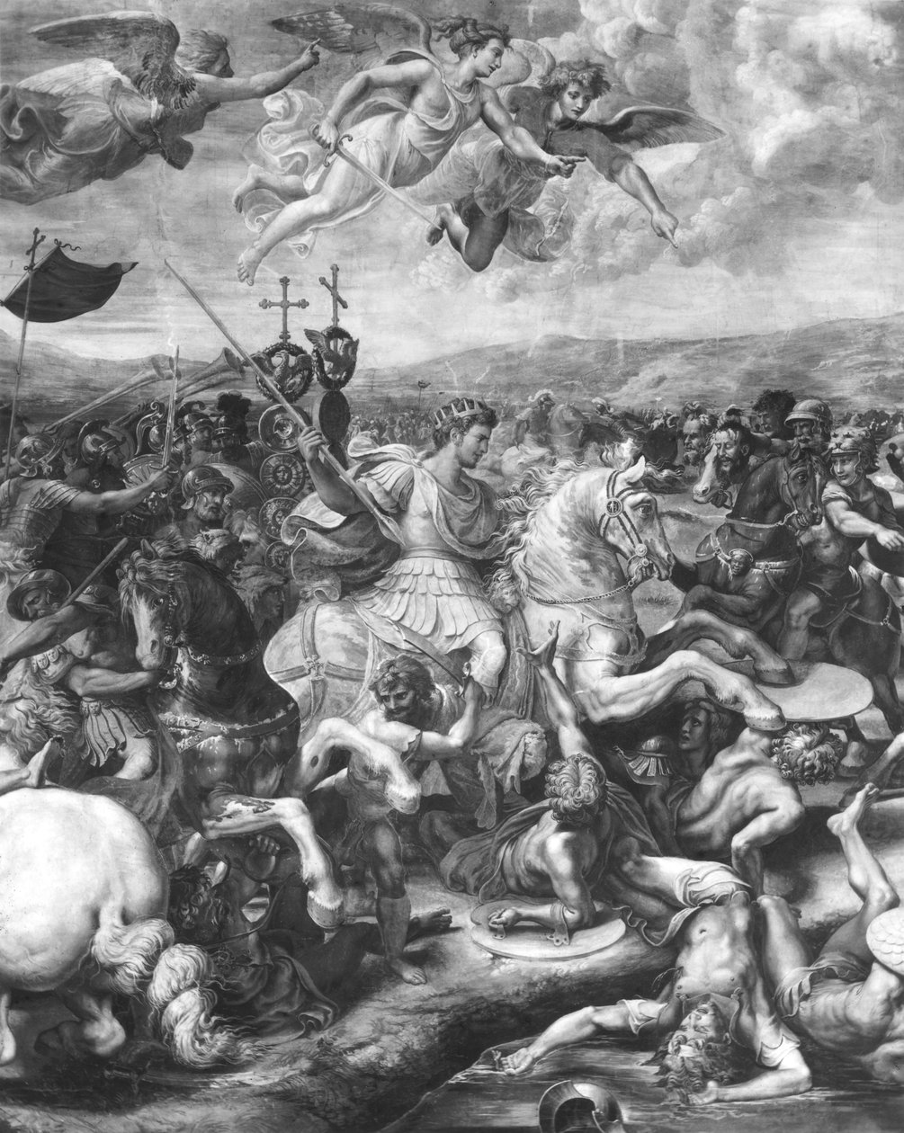 Slaget ved Constantine, 312 e.Kr., fra Sala di Costantino, Raphael Rooms (detaljer) (se også 252776) af Giulio Romano