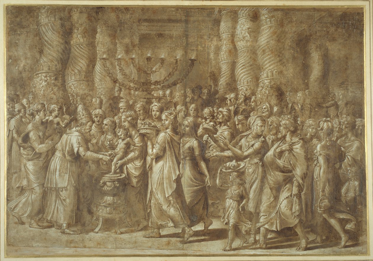 Omskæringen (pen & brunt blæk med brun vask og forhøjning) af Giulio Romano