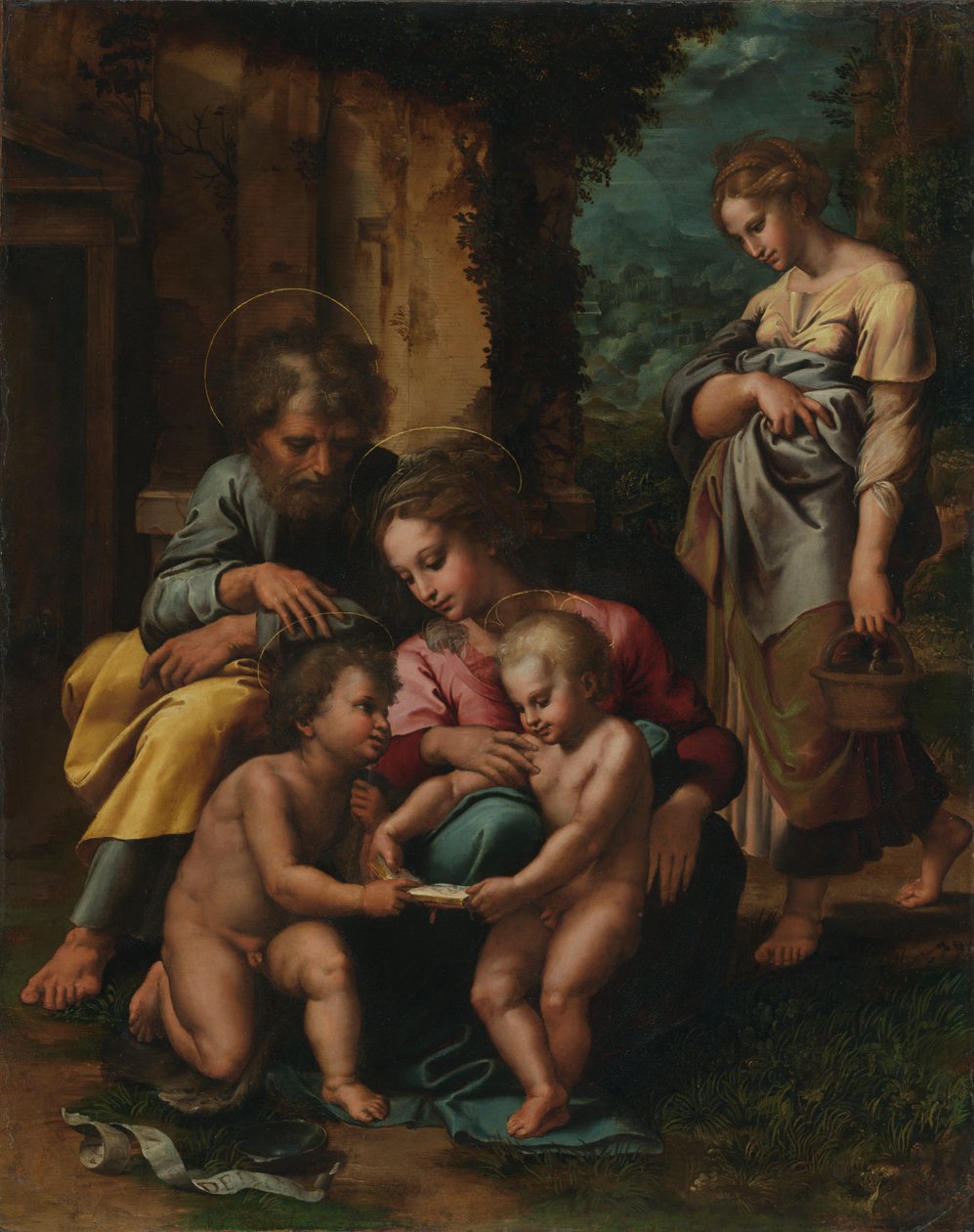 Den hellige familie, ca. 1520-23 (olie på panel) af Giulio Romano