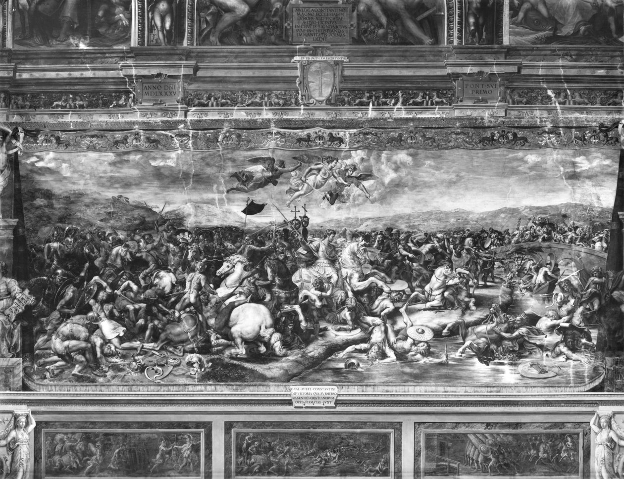 Slaget ved Constantine, fra Sala di Costantino, Raphael Rooms (se også 252778) af Giulio Romano