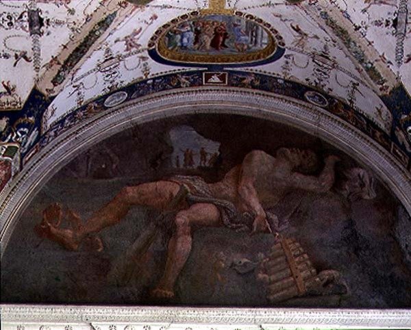 Loggiaen, detalje af lunette i hvælvingen, der forestiller Pan og satyrer af Giulio Romano