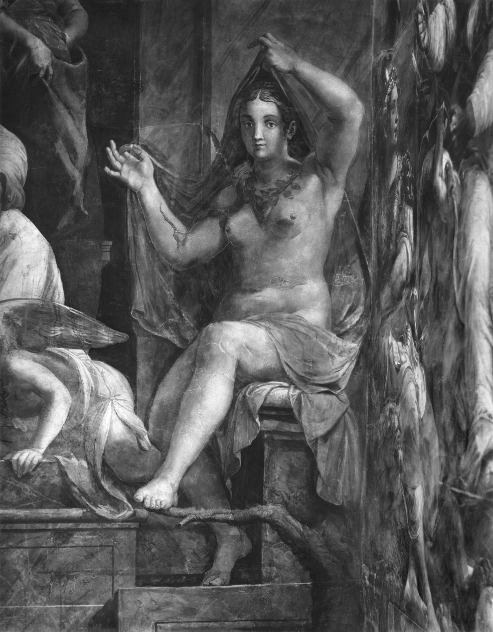 Sandhed, en af de to dyder omkring pave Skt. Leo I den Store (ca. 390-461) Raphael Rooms (detalje) (se også 252779 og 252780) af Giulio Romano