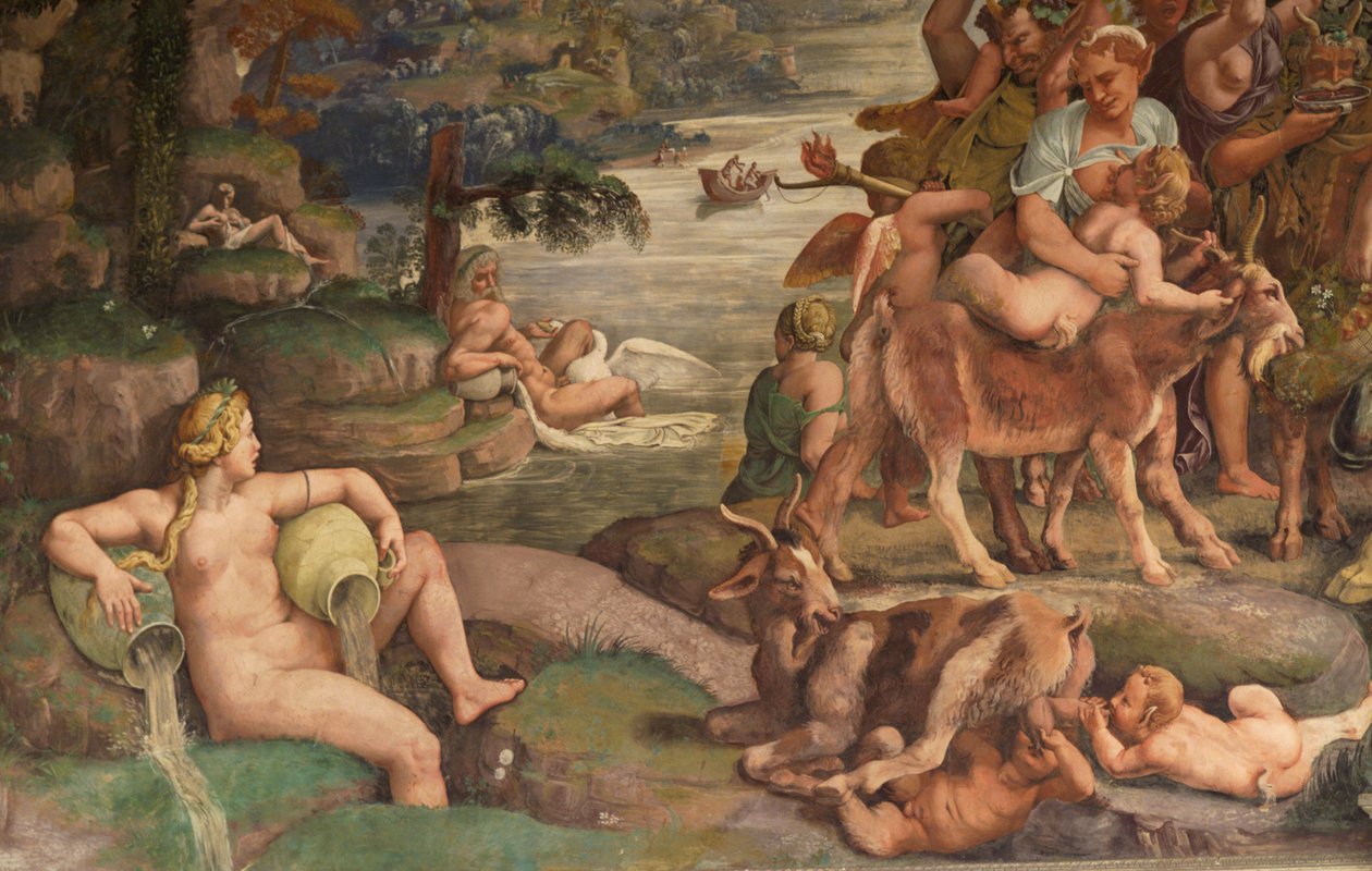 Bryllupsfest for Amor og Psyke, detaljer af Giulio Romano