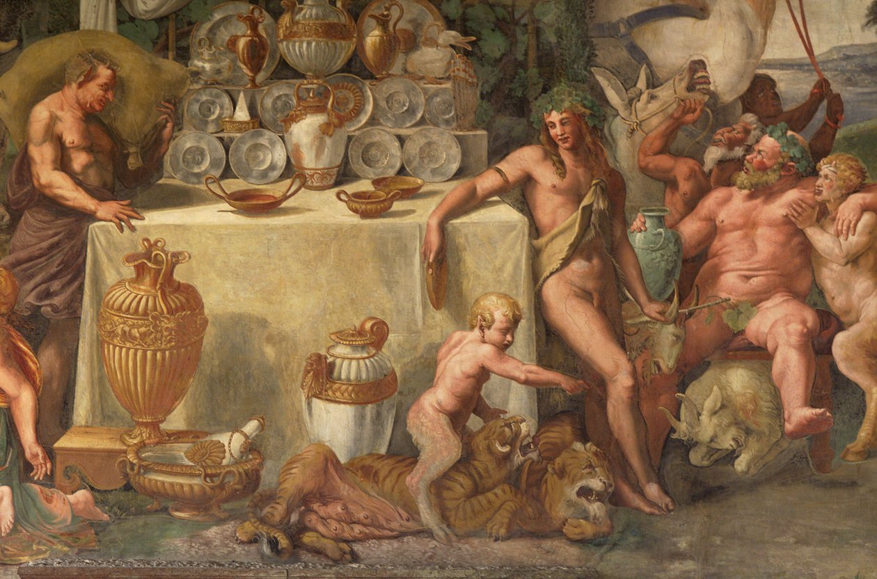 Bryllupsfest for Amor og Psyke, detaljer af Giulio Romano