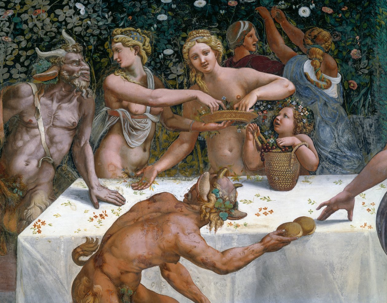 Bryllupsfest eller gudernes banket, freskomaleri af Giulio Romano (1499-1546), vestvæggen af Amor og Psykes kammer, Palazzo Te, Mantua (UNESCOs verdensarvsliste, 2008), Lombardiet, Italien af Giulio Romano