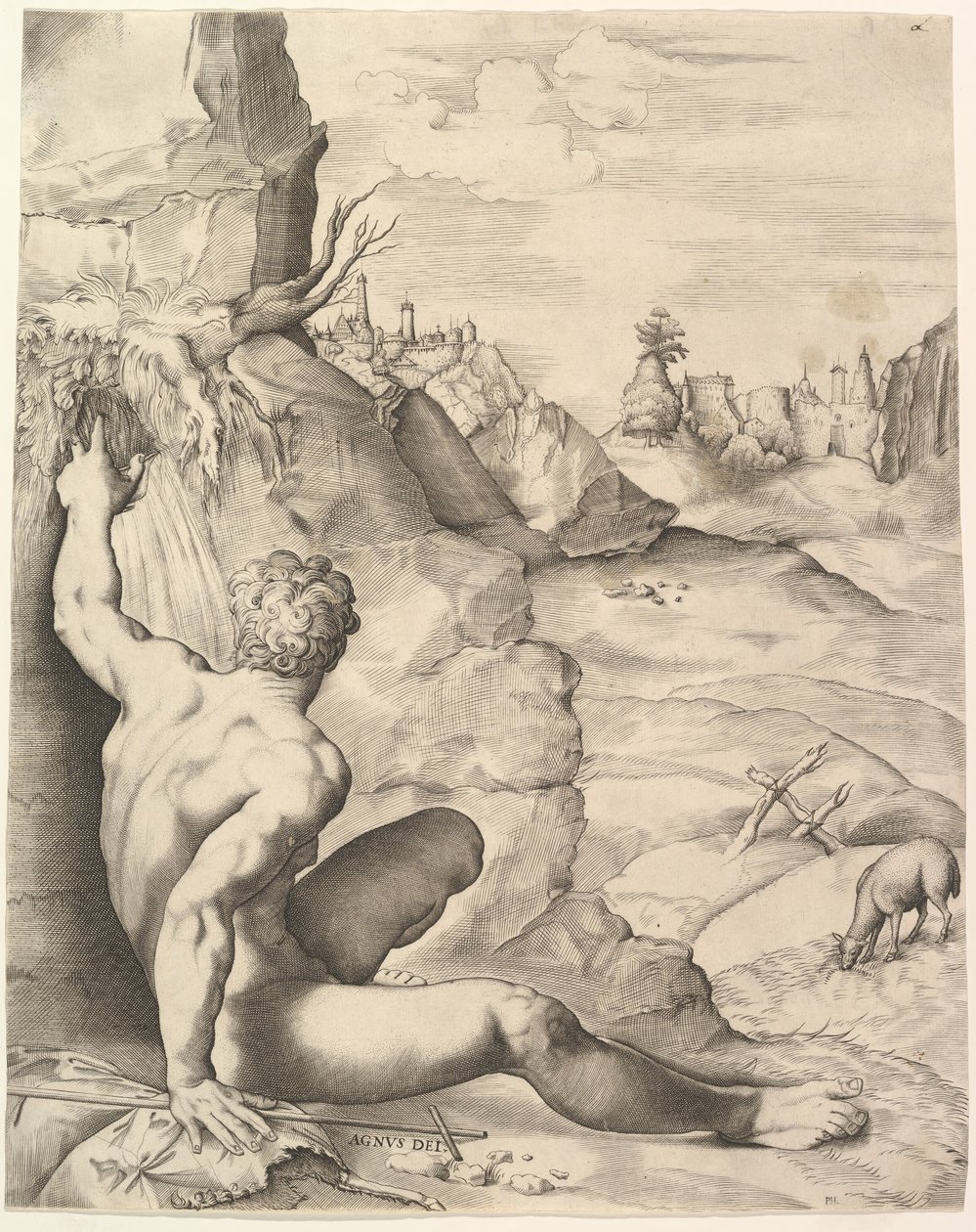 Johannes Døberen i ørkenen, ca. 1545-55. af Giulio Sanuto
