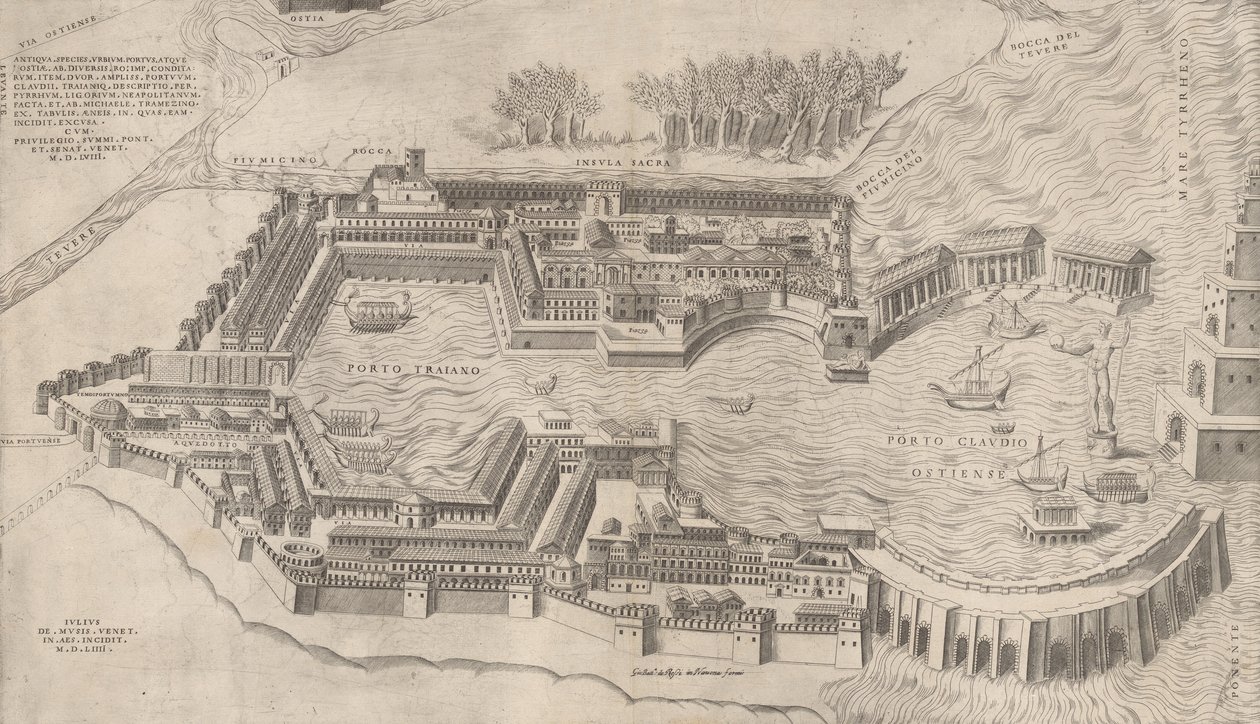 Mirror of Roman Magnificence: Birdseye View af Roms havn, 1554., 1554. af Giulio de Musi