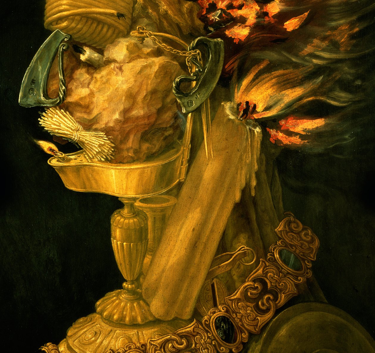 Brand, 1566 olie på træ detalje af 66136 af Giuseppe Arcimboldo