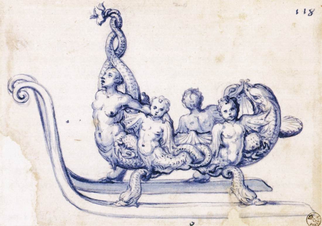 Skitse til en kane med en sirene af Giuseppe Arcimboldo