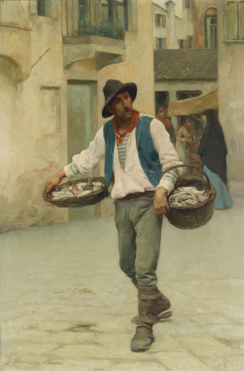 Venezianischer Fischverkäufer af Giuseppe Barison