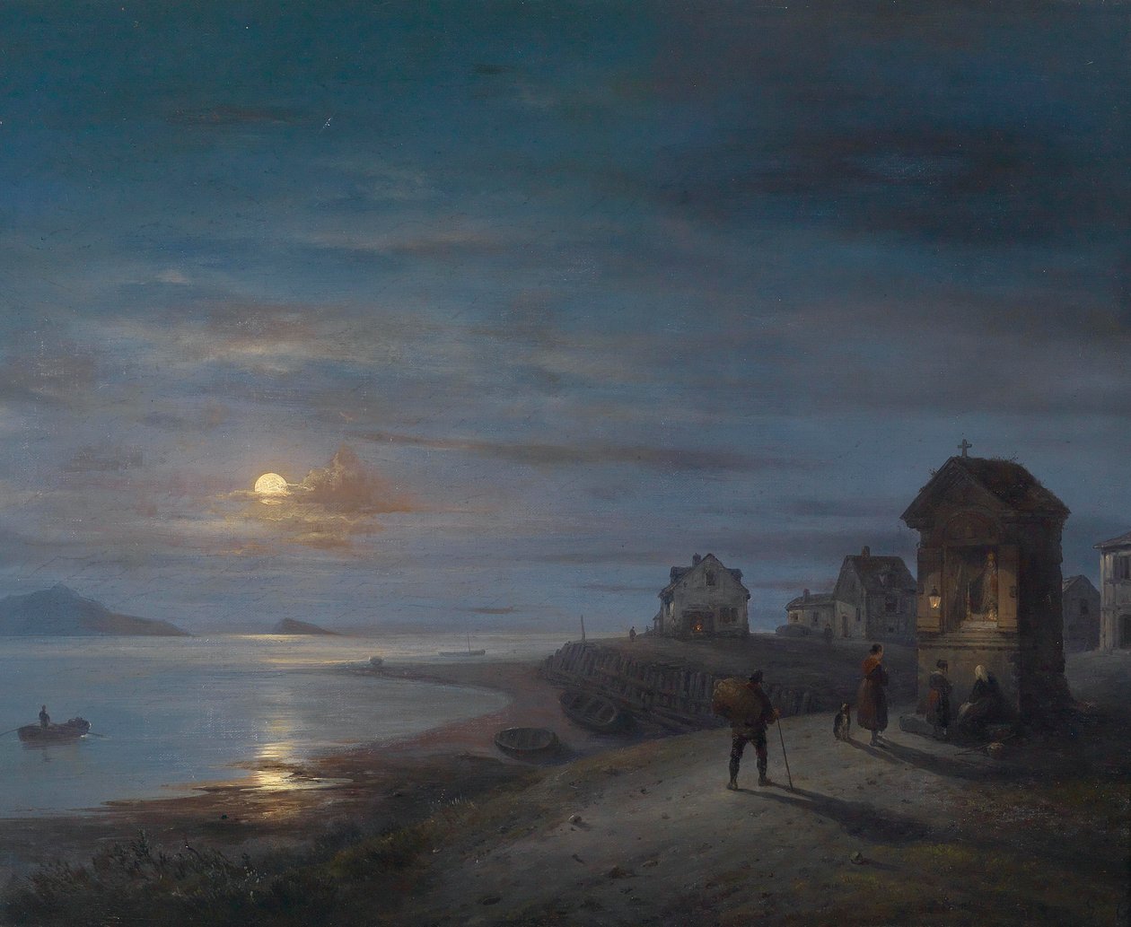 Kystlandskab med månen stiger i 1840 af Giuseppe Canella