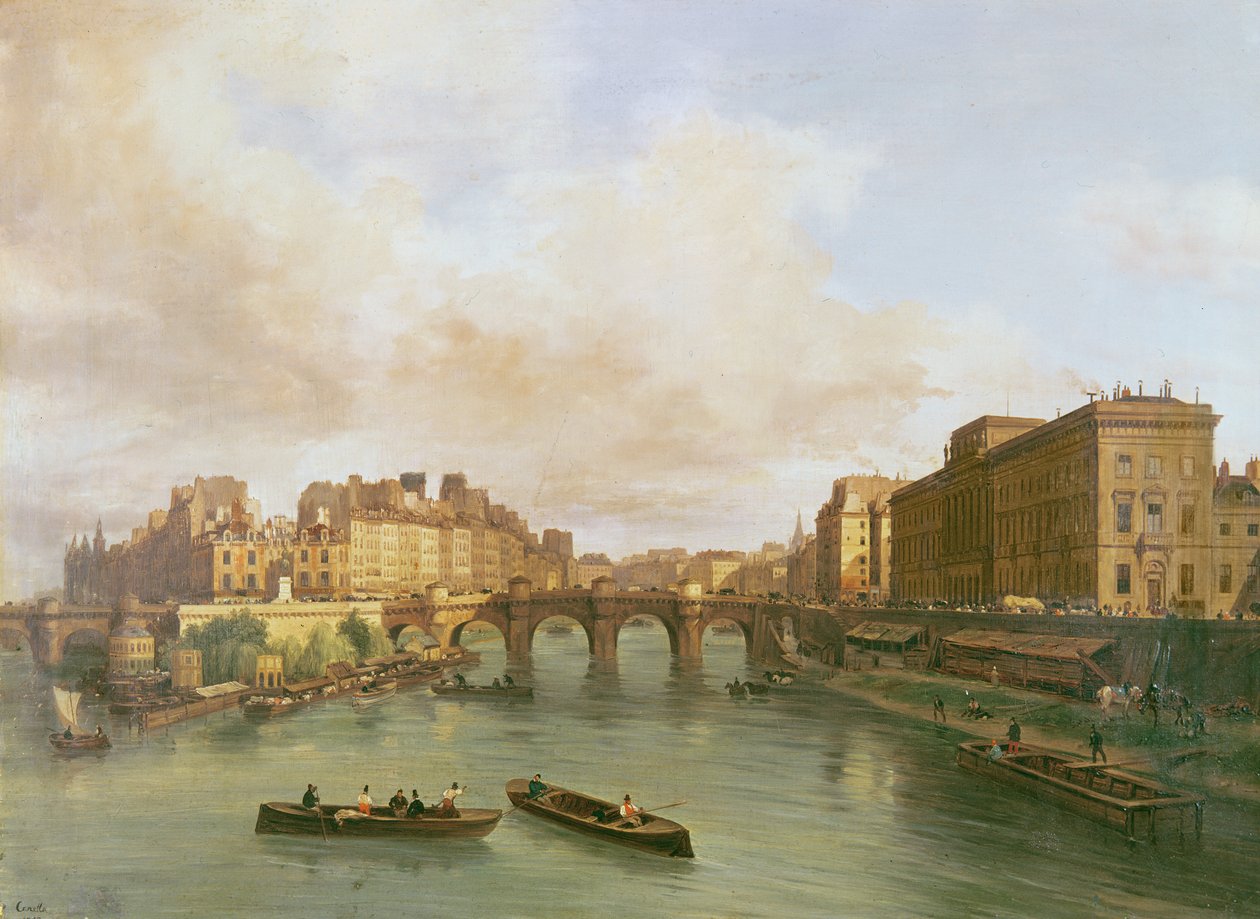 Pont Neuf, Ile de la Cite, Paris Mint og Conti Quay, 1832 af Giuseppe Canella