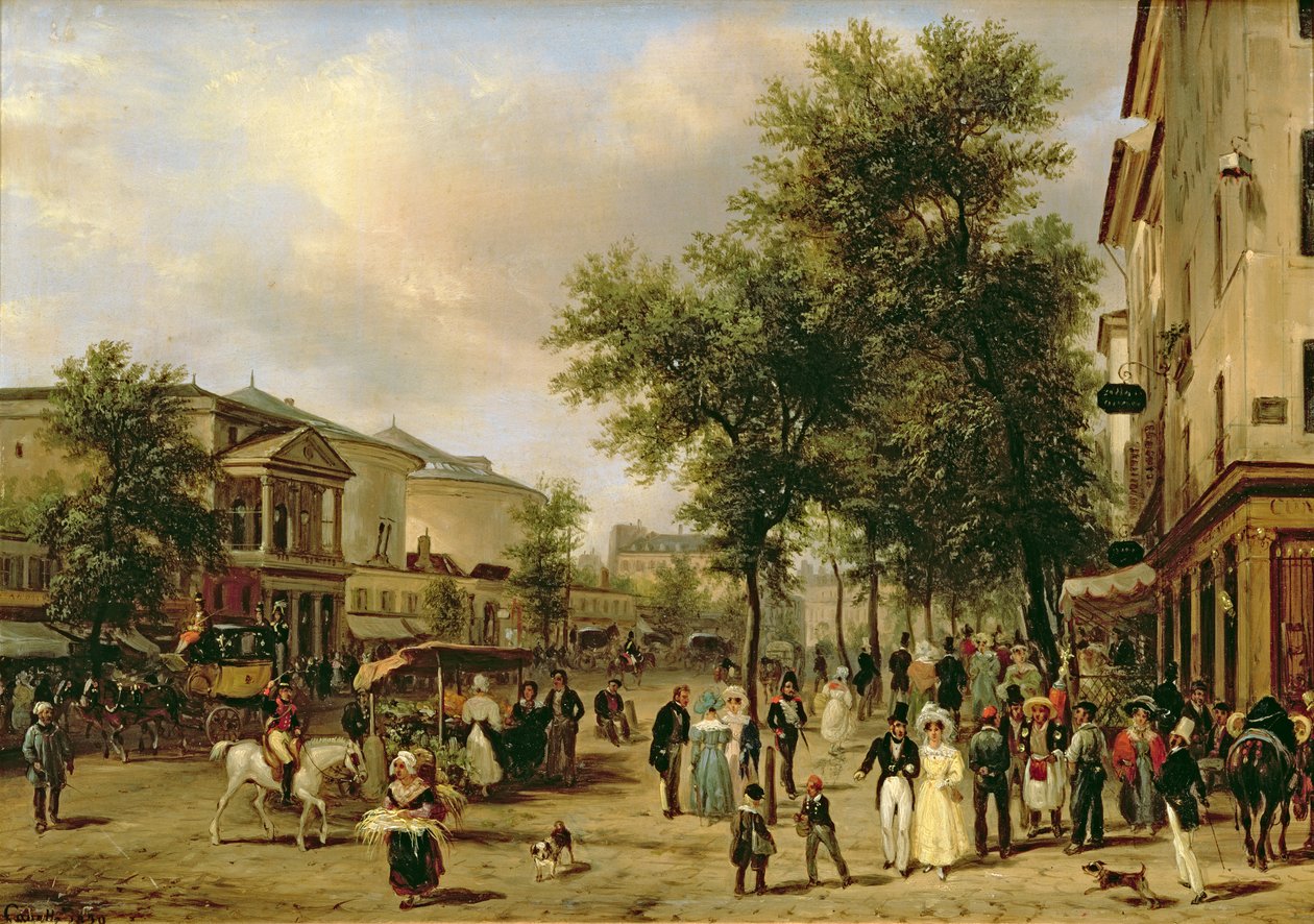 Udsigt over Boulevard Montmartre, Paris, 1830 af Giuseppe Canella