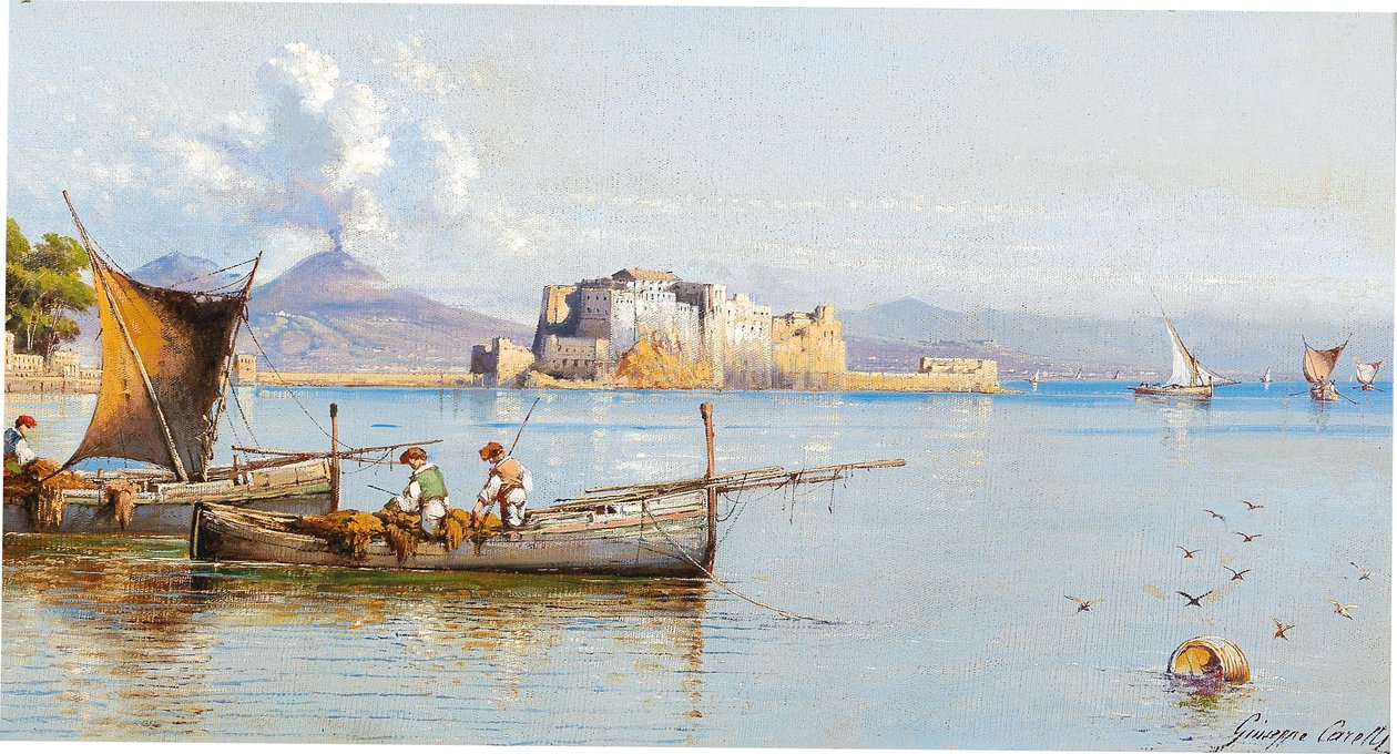 Fiskere i Napolibugten, Vesuv i baggrunden af Giuseppe Carelli