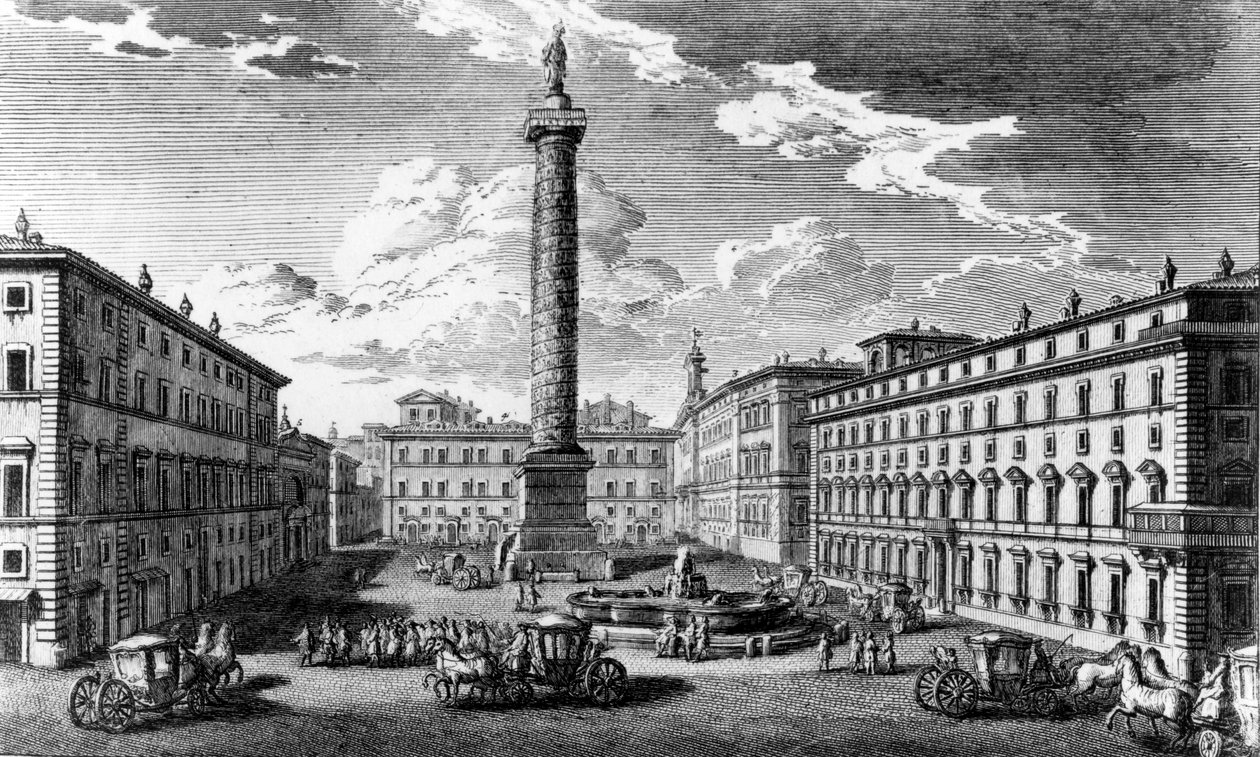 Udsigt over Piazza Colonna, Rom, 1752 af Giuseppe Vasi