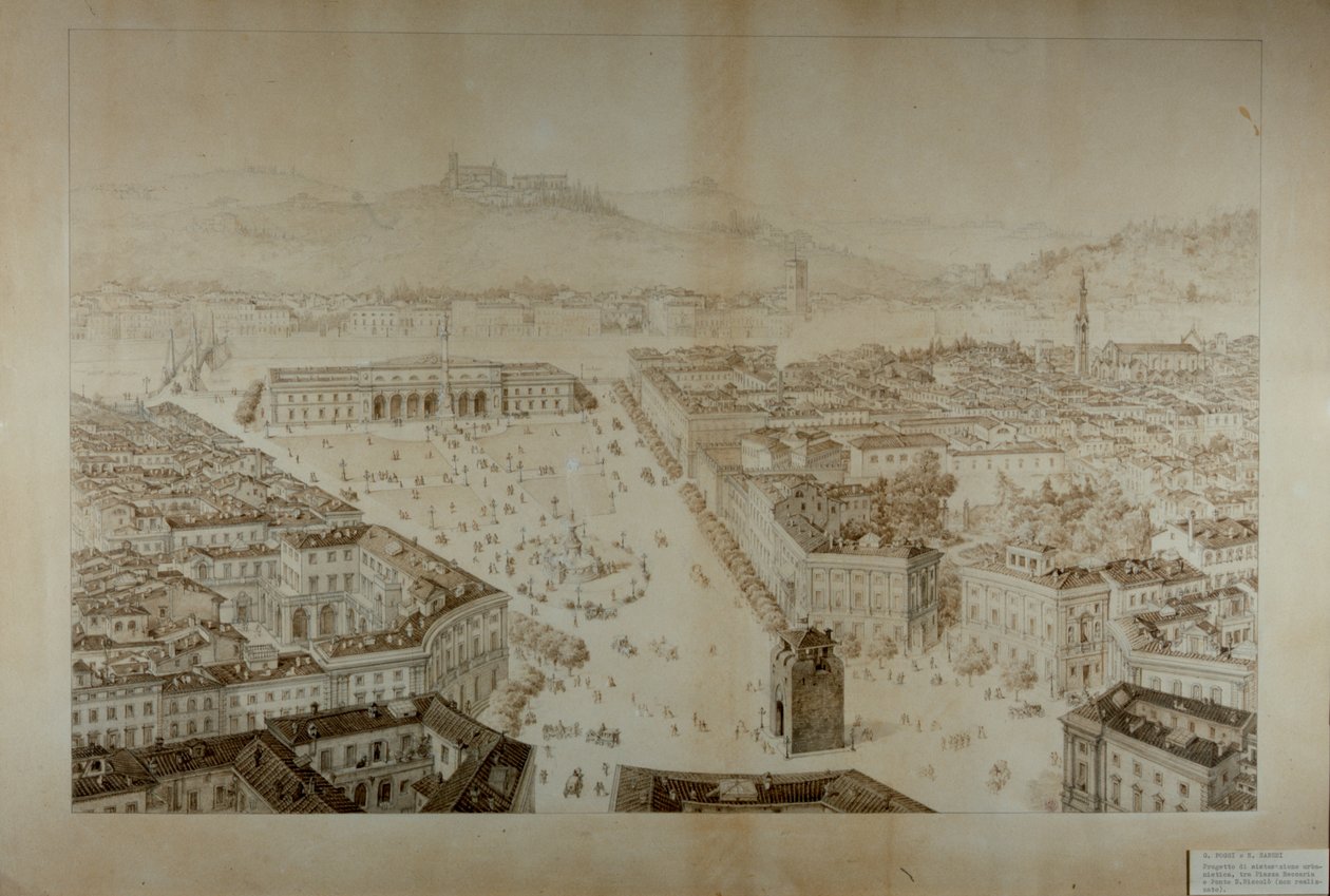 Foreslået udviklingsprojekt mellem Piazza Beccaria og Ponte San Niccolo, Firenze af Giuseppe and Sanesi, Nicola Poggi