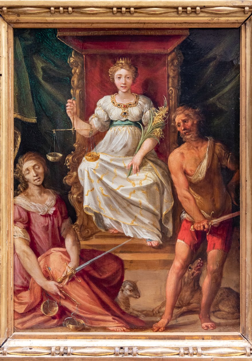Retfærdighed (eller retfærdighed), med uretfærdighed og kontrast af follower of Giuseppe Cesari