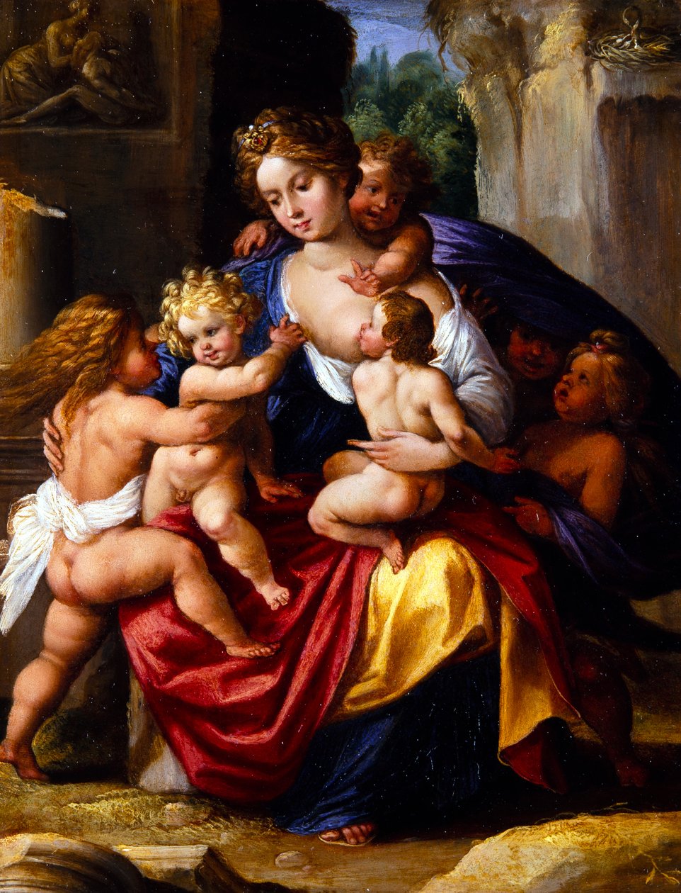 Velgørenhed (olie på metal) af Giuseppe (1568 1640) Cesari