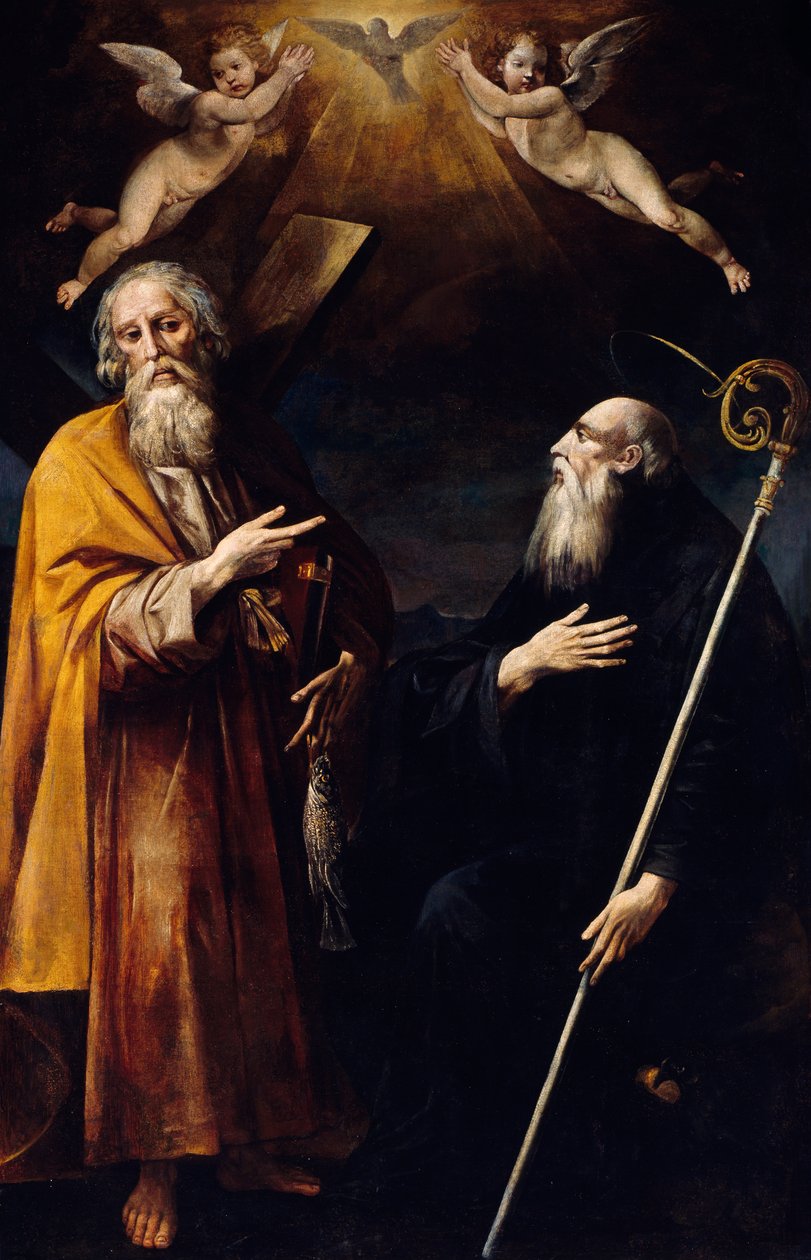 De hellige Andrew og Benedikt med Helligånden over sig og to tilbedende putti, af Giuseppe Cesari kaldet Cavalier d