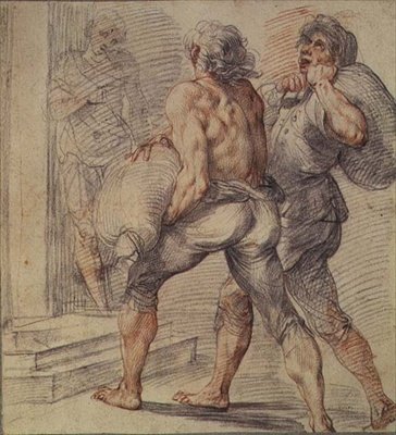 Studie af skatteopkrævere, ca. 1591-93 (grå og rød kridt på papir) af Giuseppe Cesari