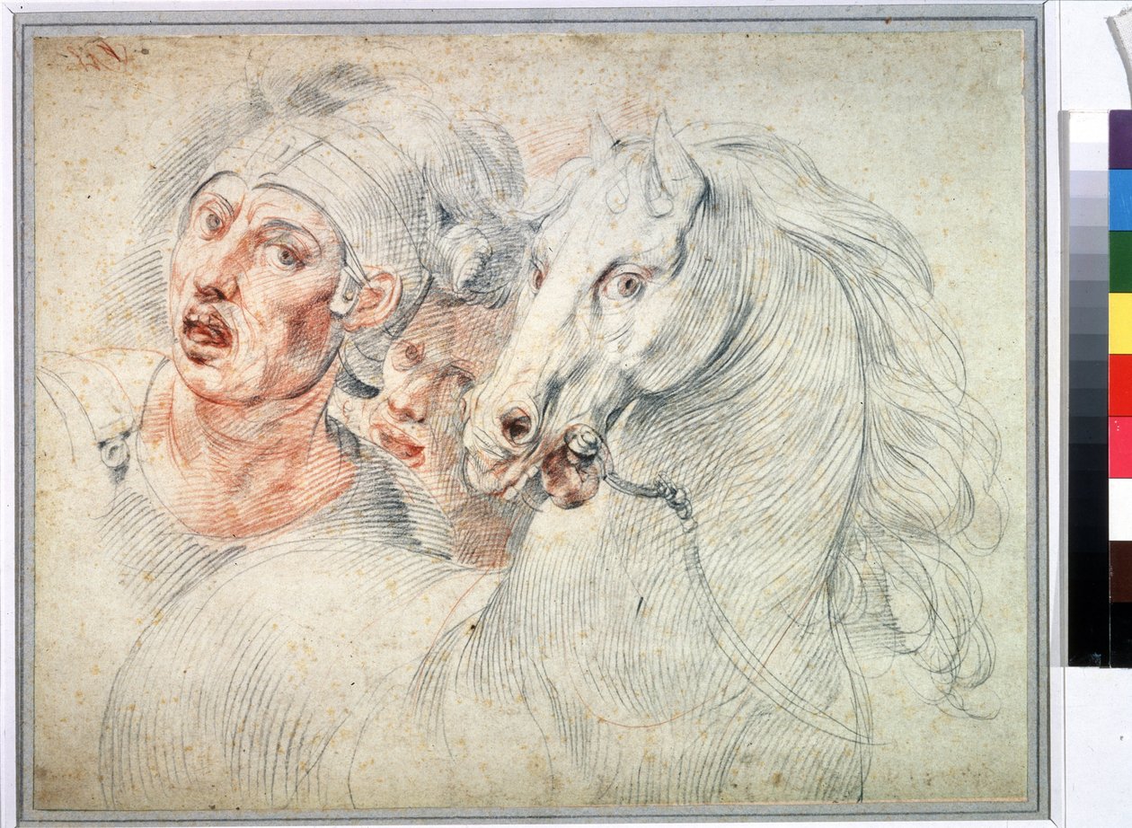 Studie af Hest og to Soldater. Sanguine af Giuseppe Cesari (1568-1640) Pushkin Museum fra det 17. århundrede, Moskva af Giuseppe Cesari