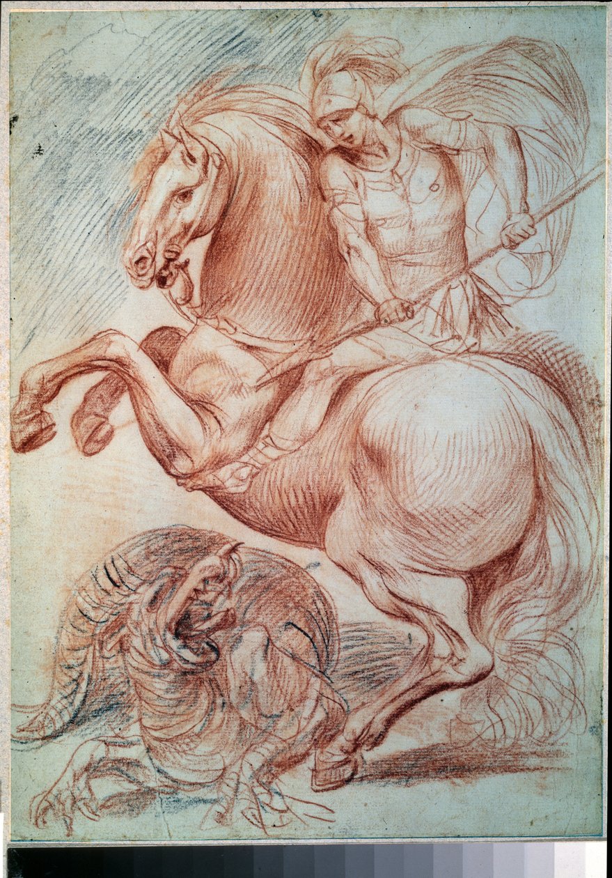 ""Saint George Slaying The Dragon"" (Saint George And The Dragon) Sanguine tegning af Giuseppe Cesari (1568-1640) 17th Century Pushkin Museum, Moskva af Giuseppe Cesari