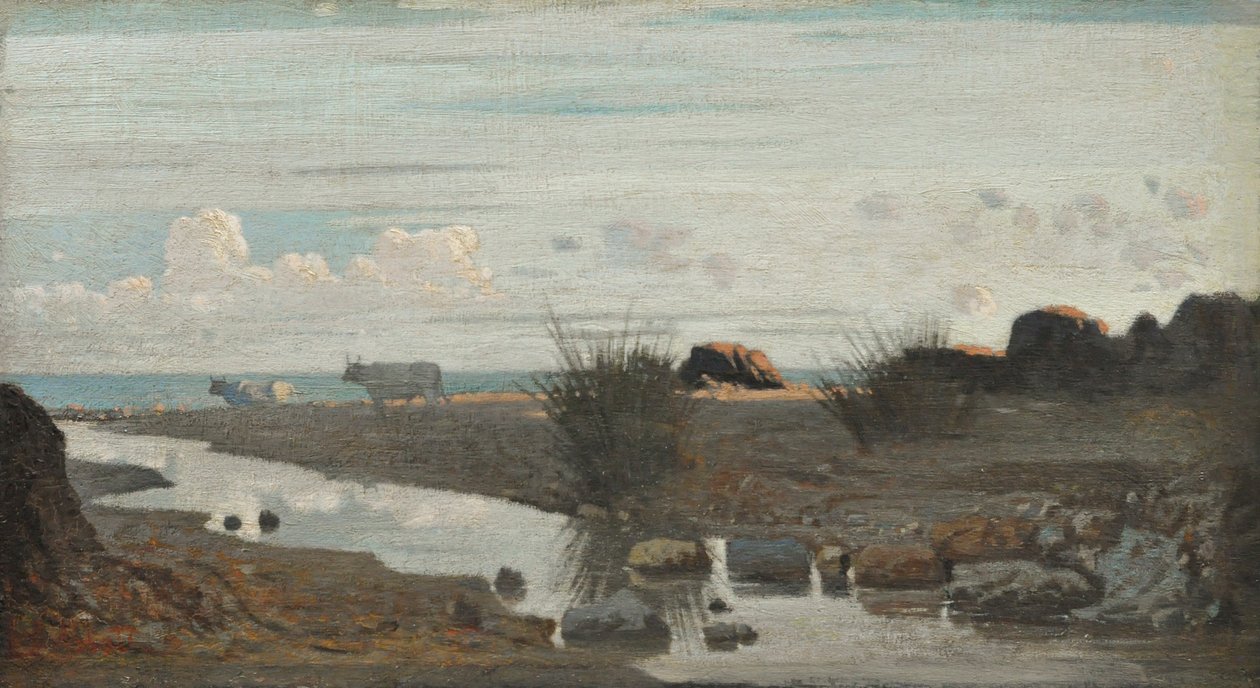 Lido med græssende okser, ca. 1862-63 (olie på panel) af Giuseppe Abbati