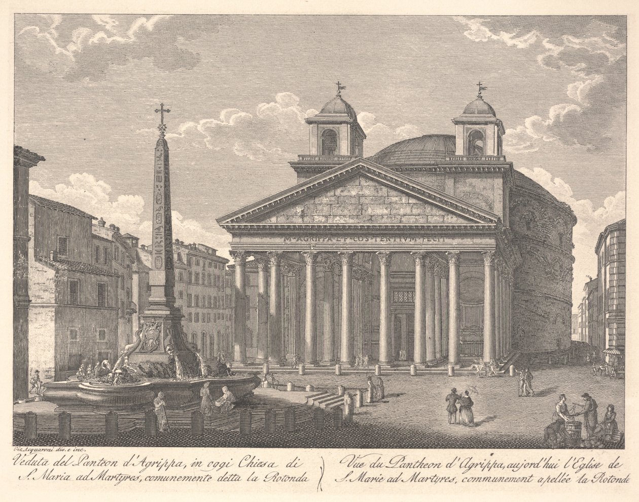 Udsigt over Agrippas Pantheon (radering) af Giuseppe Acquaroni