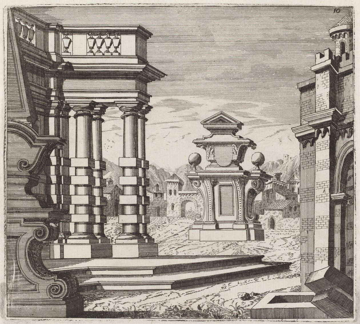 Arkitektonisk fantasi med portaler og monumenter af Giuseppe Antonio Landi
