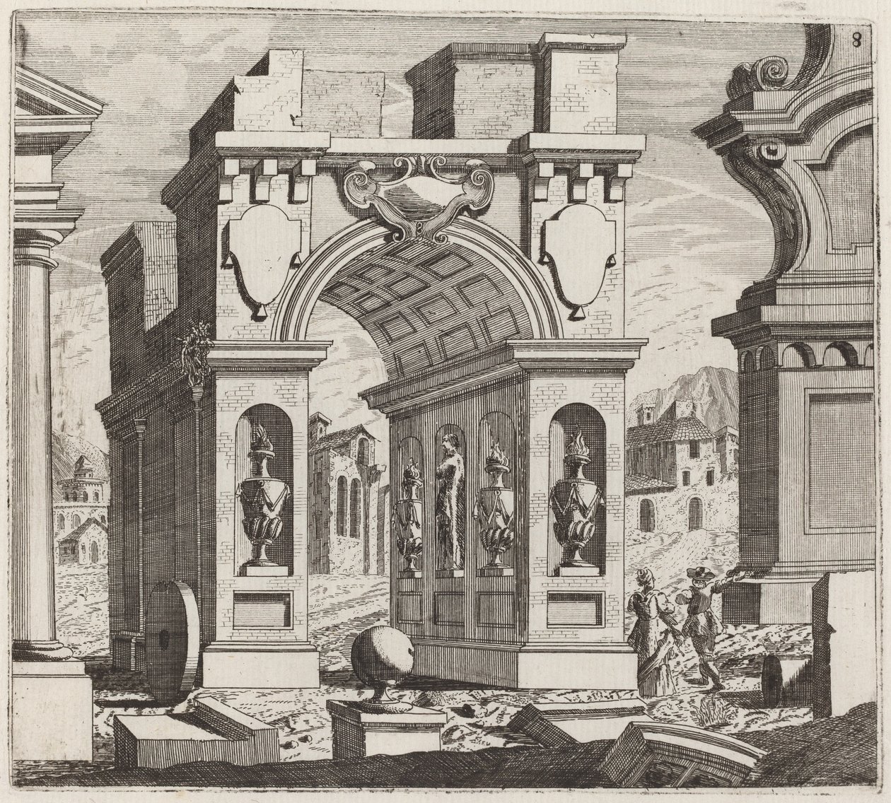 Arkitektonisk fantasi med en triumfbue af Giuseppe Antonio Landi