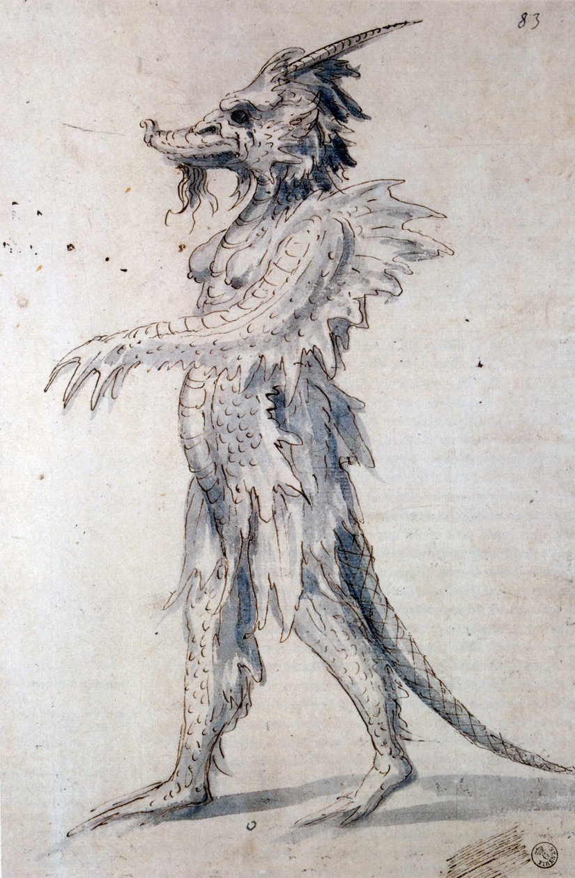 Kostumedesign til et kostume til en drage, 1500-tallet af Giuseppe Arcimboldi