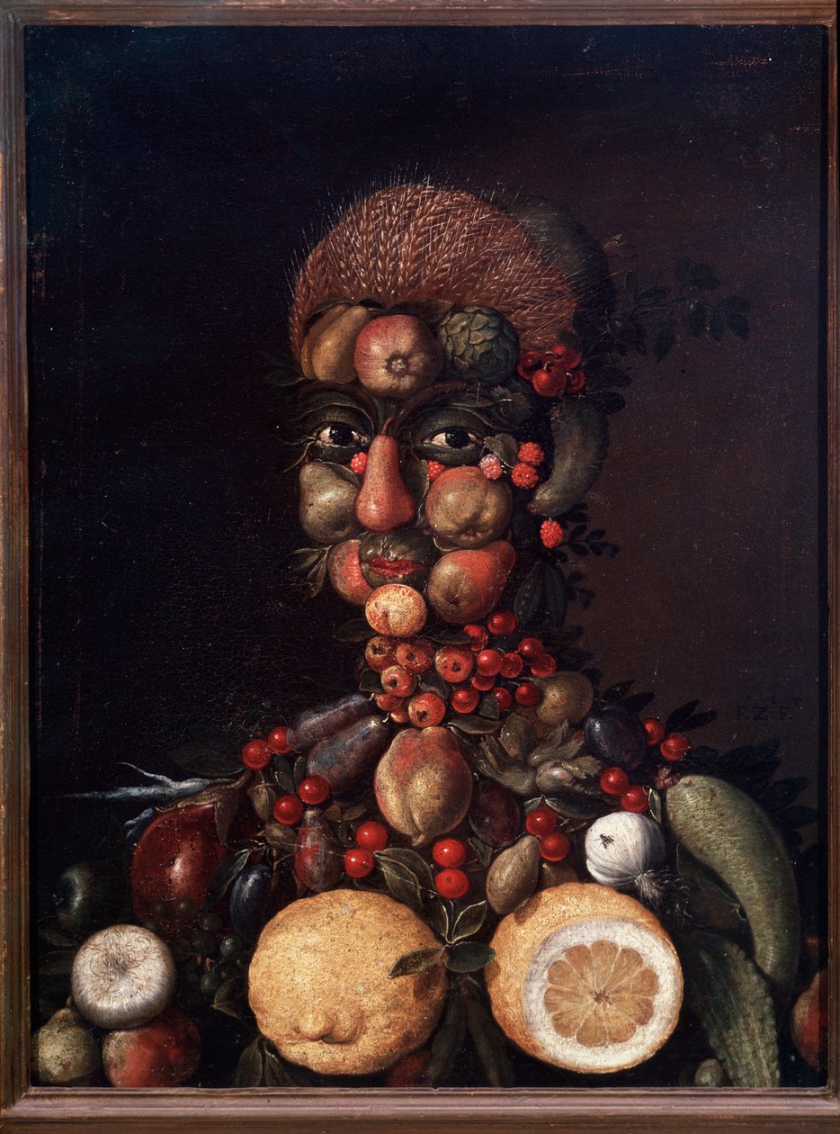 Menneskelig figur lavet af frugter og grøntsager (maleri af Giuseppe Arcimboldo