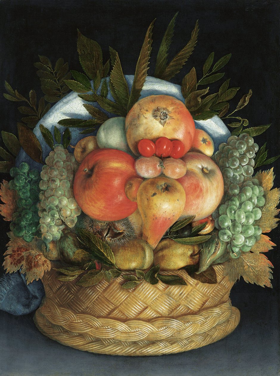 Vendbart antropomorfisk portræt af en mand sammensat af frugt af Giuseppe Arcimboldo