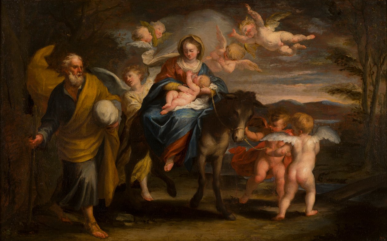 Flugten til Egypten, ca. 1608-57 (olie på lærred) af Giuseppe Badaracco