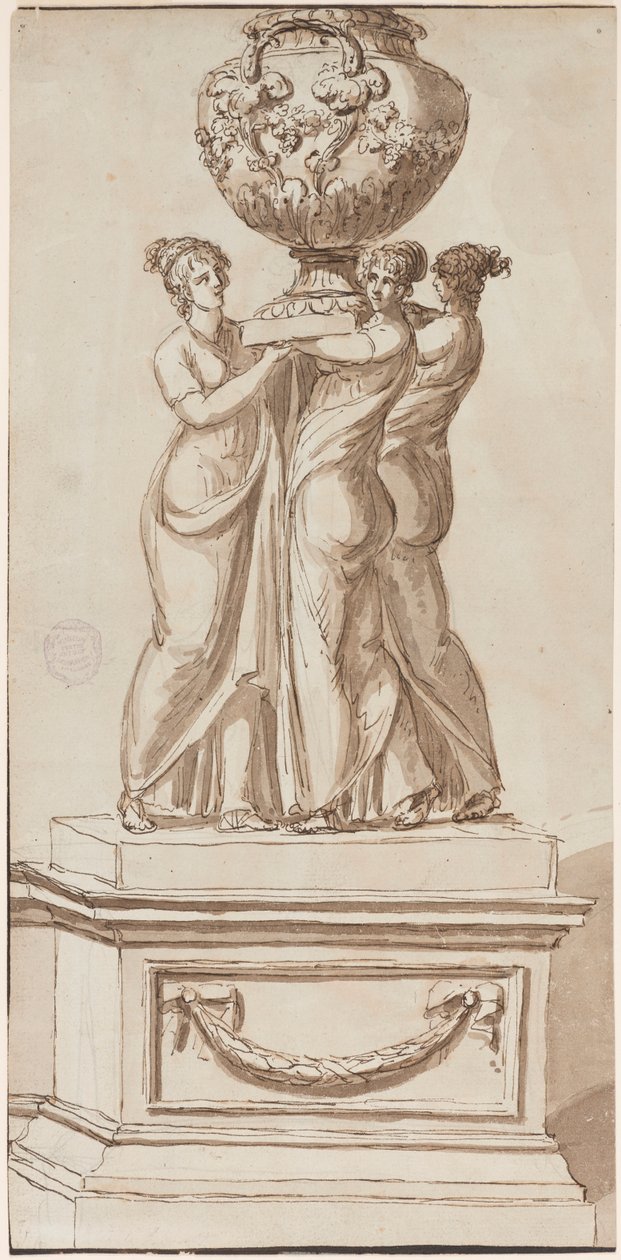 Piedestal med kvindefigurer, der understøtter en vase af Giuseppe Barberi