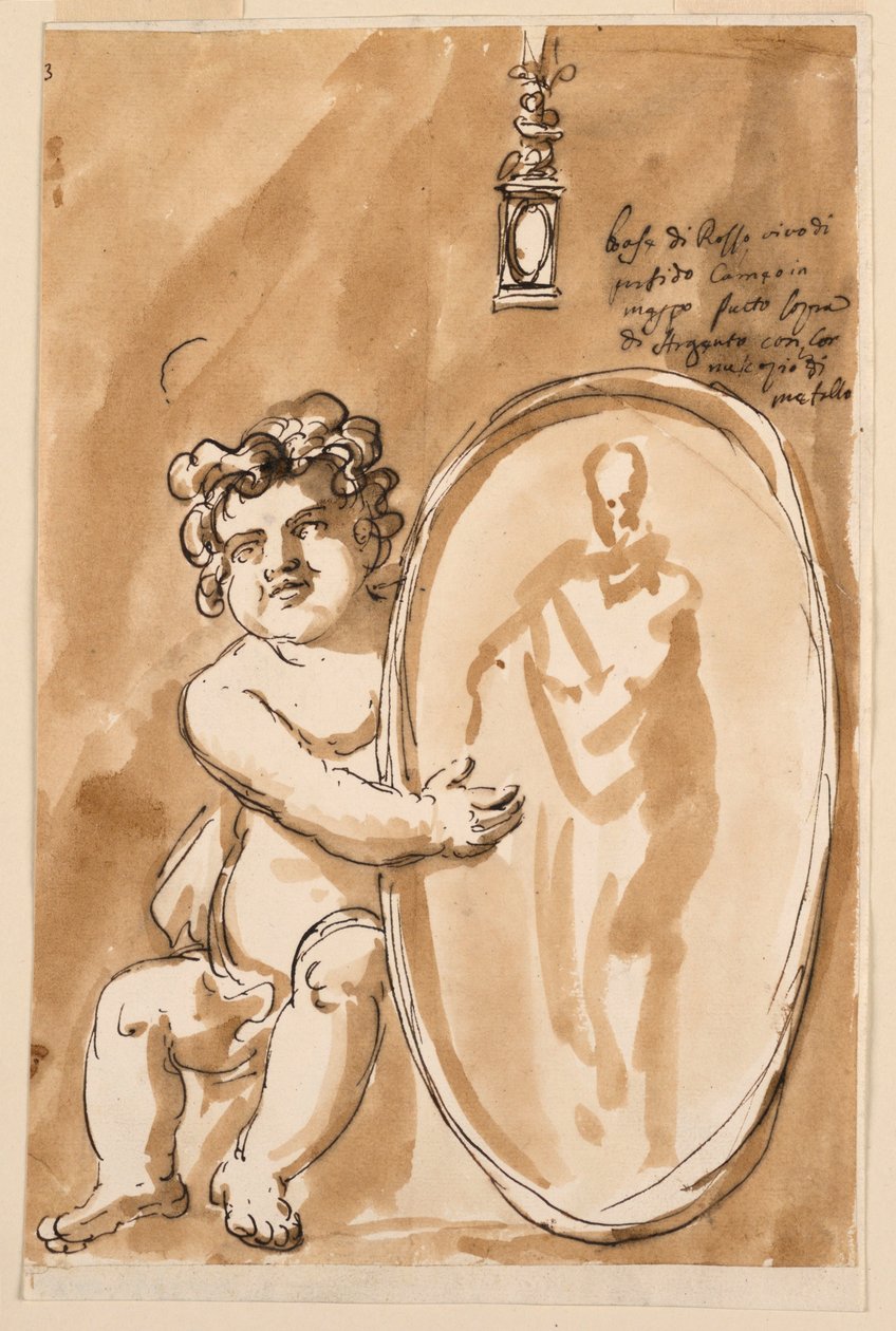 Siddende Putto med medaljon af Giuseppe Barberi
