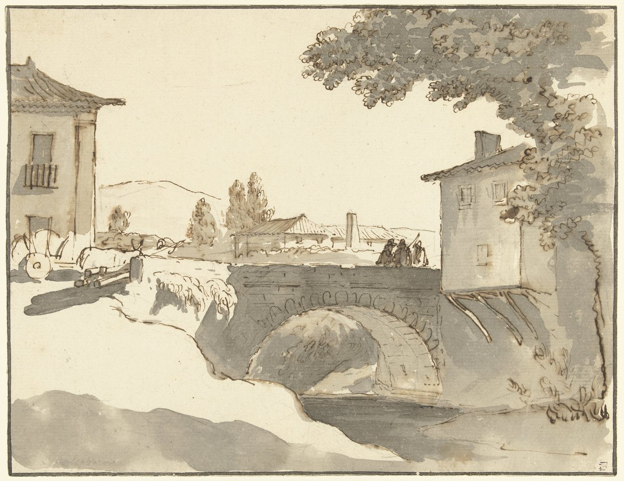 Udsigt over landsbyen i Alcobaça i Portugal af Giuseppe Bernardino Bison (possibly)
