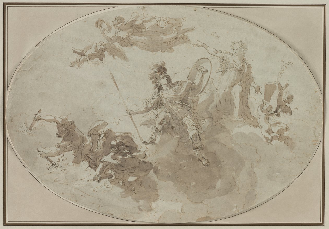 Loftstudie: Allegori om fred og krig, ca. 1800 . af Giuseppe Bernardino Bison