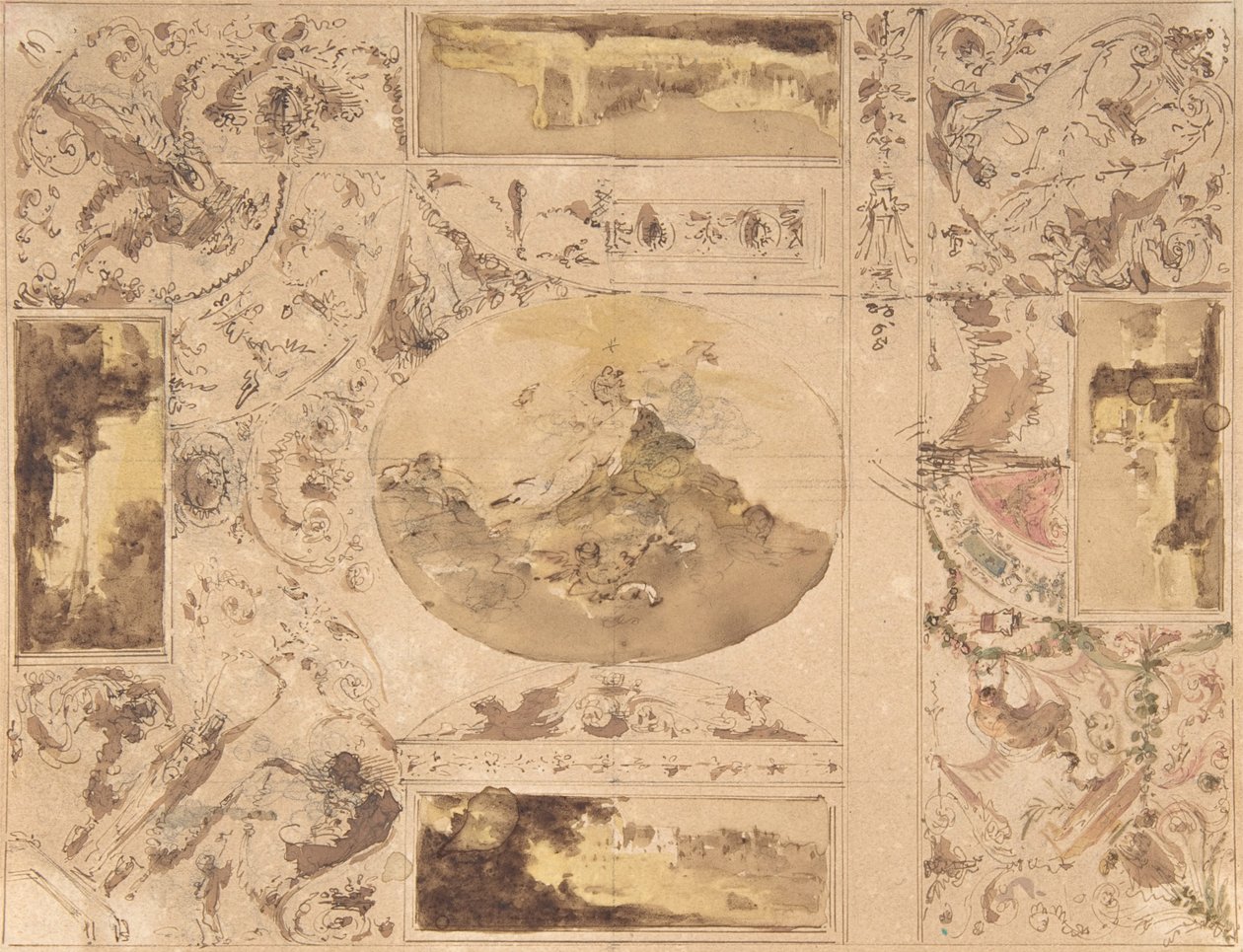 Designs til udsmykning af et loft, slutningen af det 18.-midten af det 19. århundrede. af Giuseppe Bernardino Bison