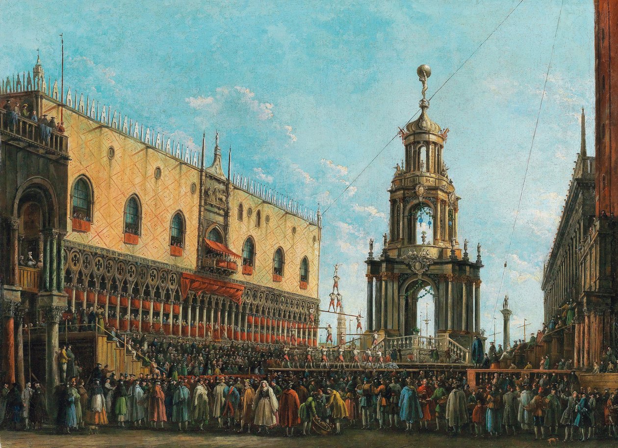 Giovedì Grasso-festivalen foran hertugpaladset i Venedig, 1830