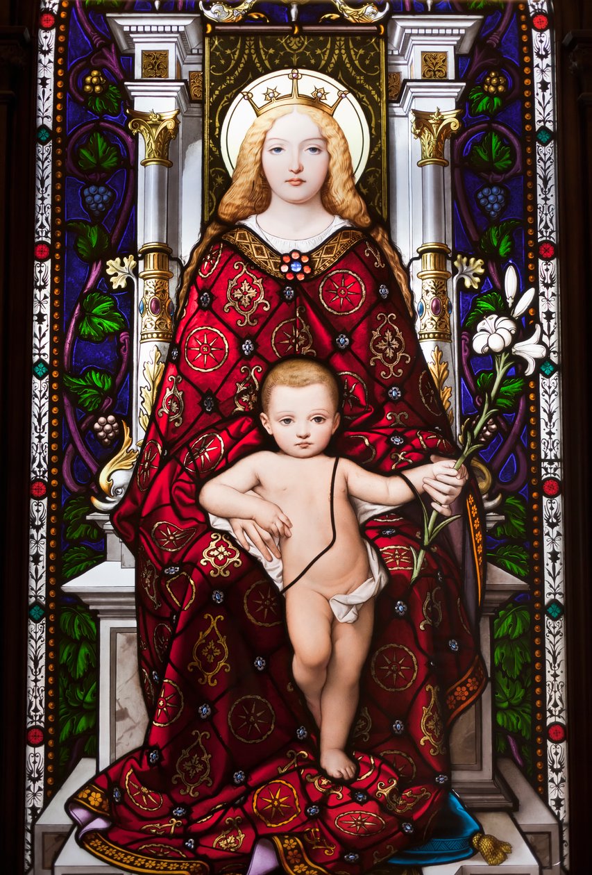 Madonna Enthroned (farvet glas) af Giuseppe Bertini