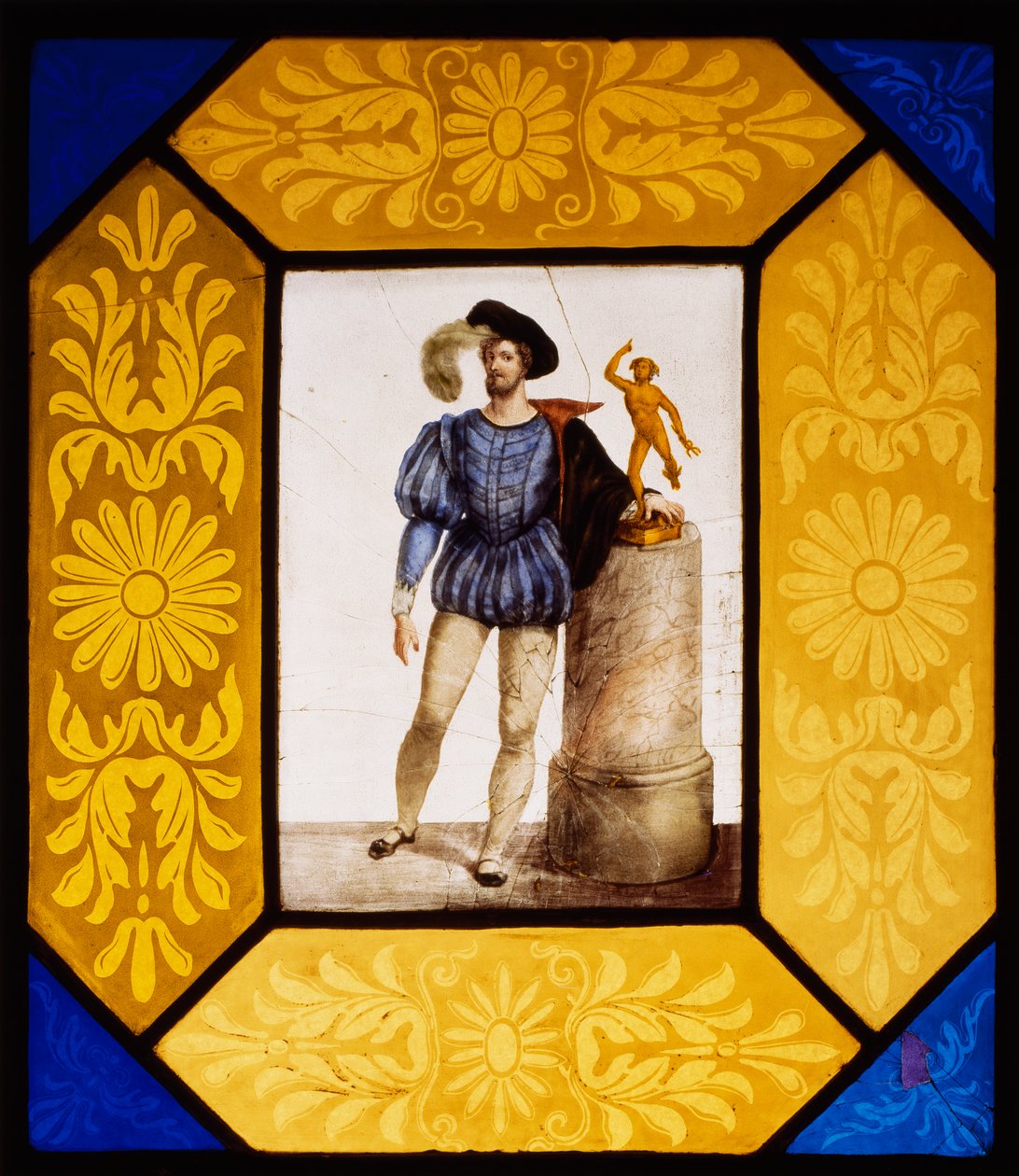 Billedhuggeren Mauro Gandolfi klædt som Giambologna af Giuseppe Bertini (1825-1898), ildmalet glas 49x42 cm, Italien af Giuseppe Bertini