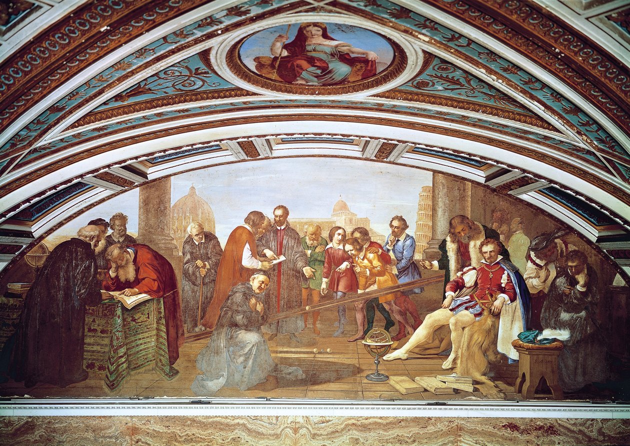 Galileo Galilei (1564-1642) demonstrerer tyngdeloven i nærværelse af Giovanni De 
