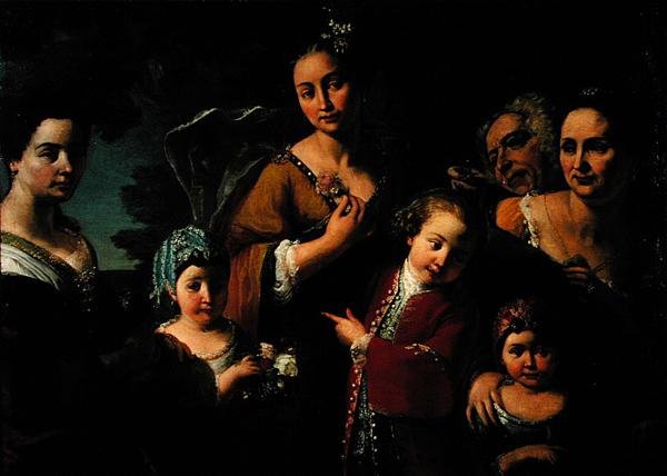 Familieportrætgruppe (olie på lærred) af Giuseppe Bonito