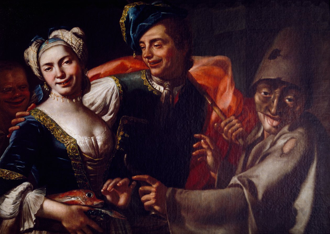 Napolitanske masker, af Giuseppe Bonito (1707-1789), olie på lærred. af Giuseppe Bonito