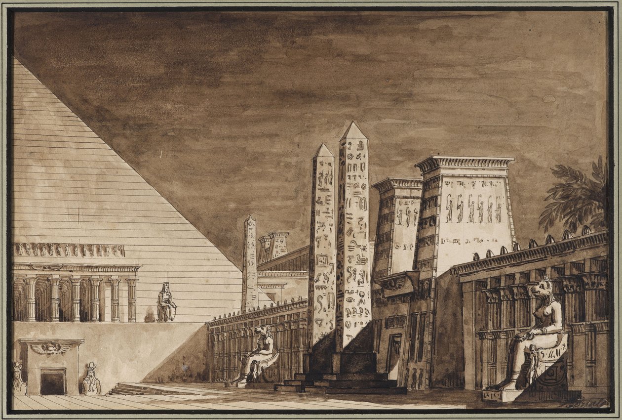 Scenedesign til operaen Semiramide af Gioachino Rossini - Giuseppe Borsato (1771-1849). Pen, pensel, indisk blæk på papir af Giuseppe Borsato