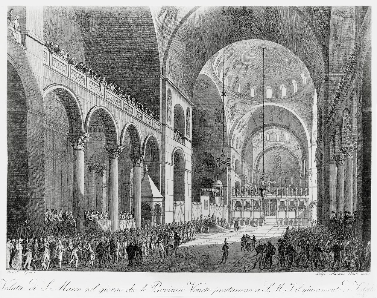Veneto-provinserne sværger troskab til den østrigske kejser Frans II (1768-1835) i San Marco-basilikaen i Venedig, den 7. maj af Giuseppe Borsato