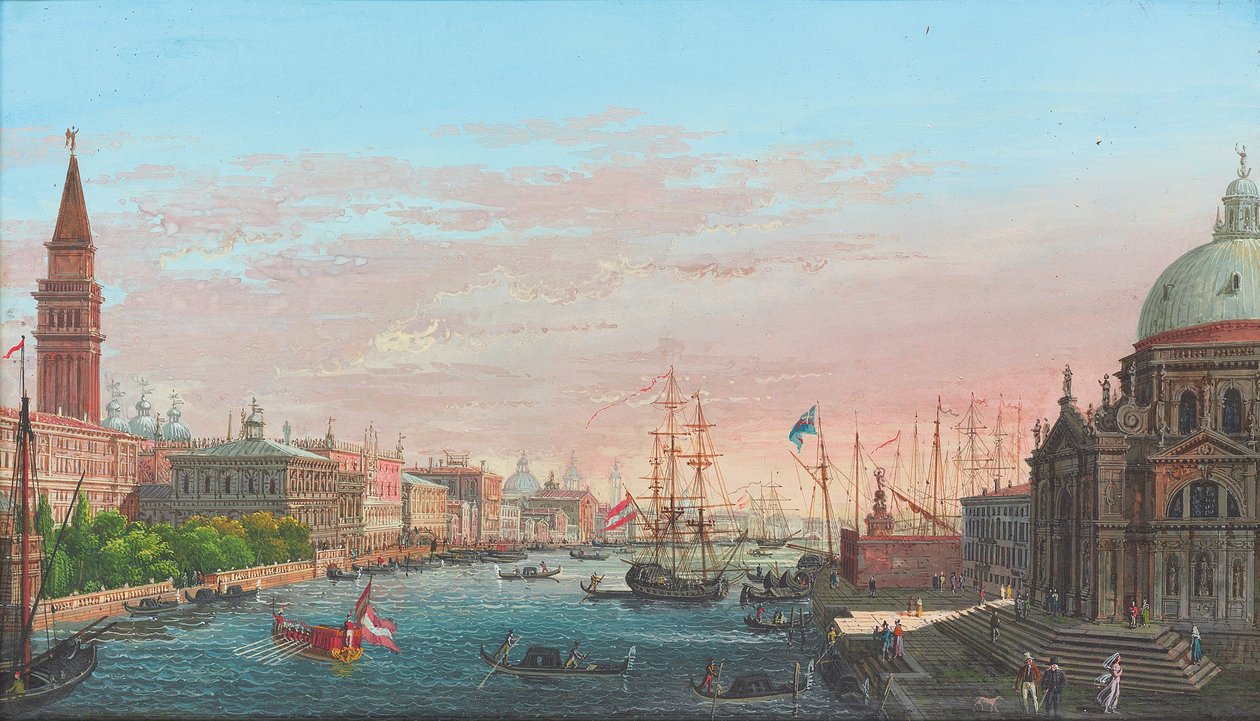 Udsigt over Canal Grande, Venedig, med Palazzo Ducale og Salut af Giuseppe Borsato