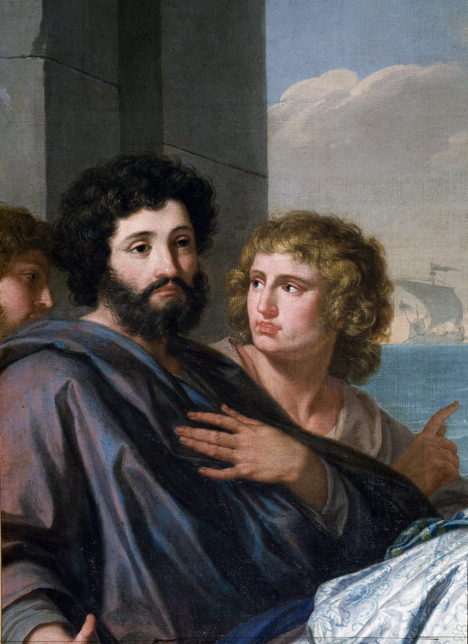Sankt Paula (Santa Paola Romana) på vej til Det Hellige Land. Som enke i en alder af 33 år fulgte hun Sankt Hieronymus og rejste sammen med sin datter Sainte Eustochium på pilgrimsrejse med ham i 385 til de hellige steder. Detalje af en mand med skæg (Sank af Giuseppe Bottani